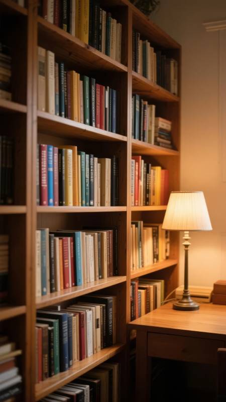 书架旁的温馨灯影图片