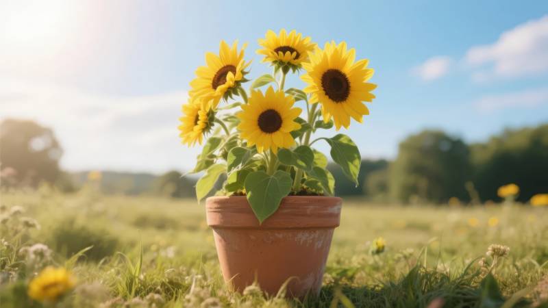 向日葵盆栽绽放图片