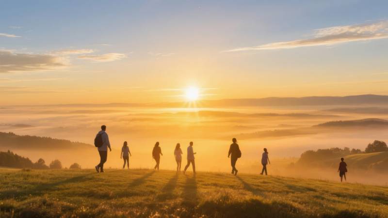 晨曦徒步远行图片