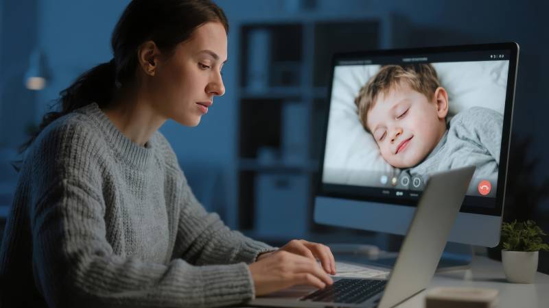 深夜工作 牵挂熟睡孩子图片