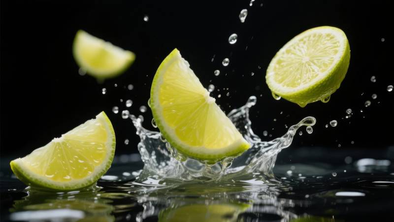 青柠入水溅起水花图片