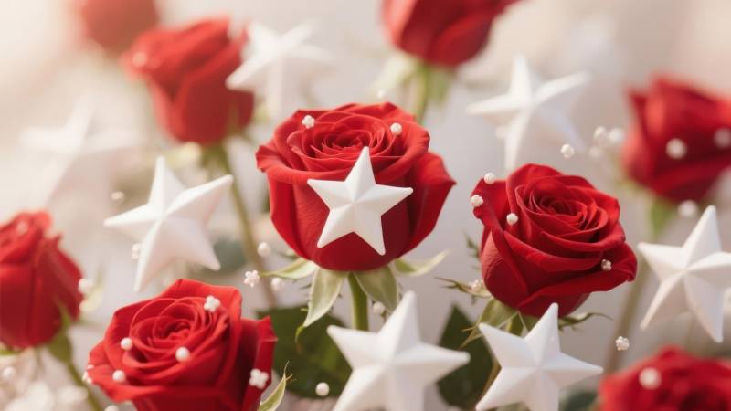 红玫瑰与白星点缀图片