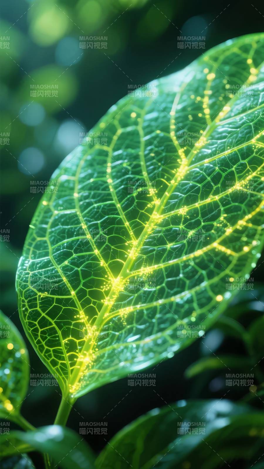 绿叶脉络发光图片
