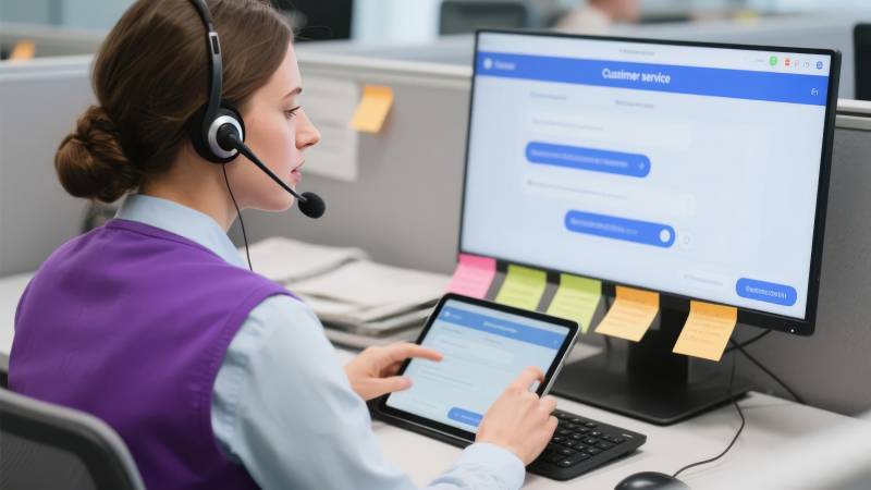 客服人员专注工作图片