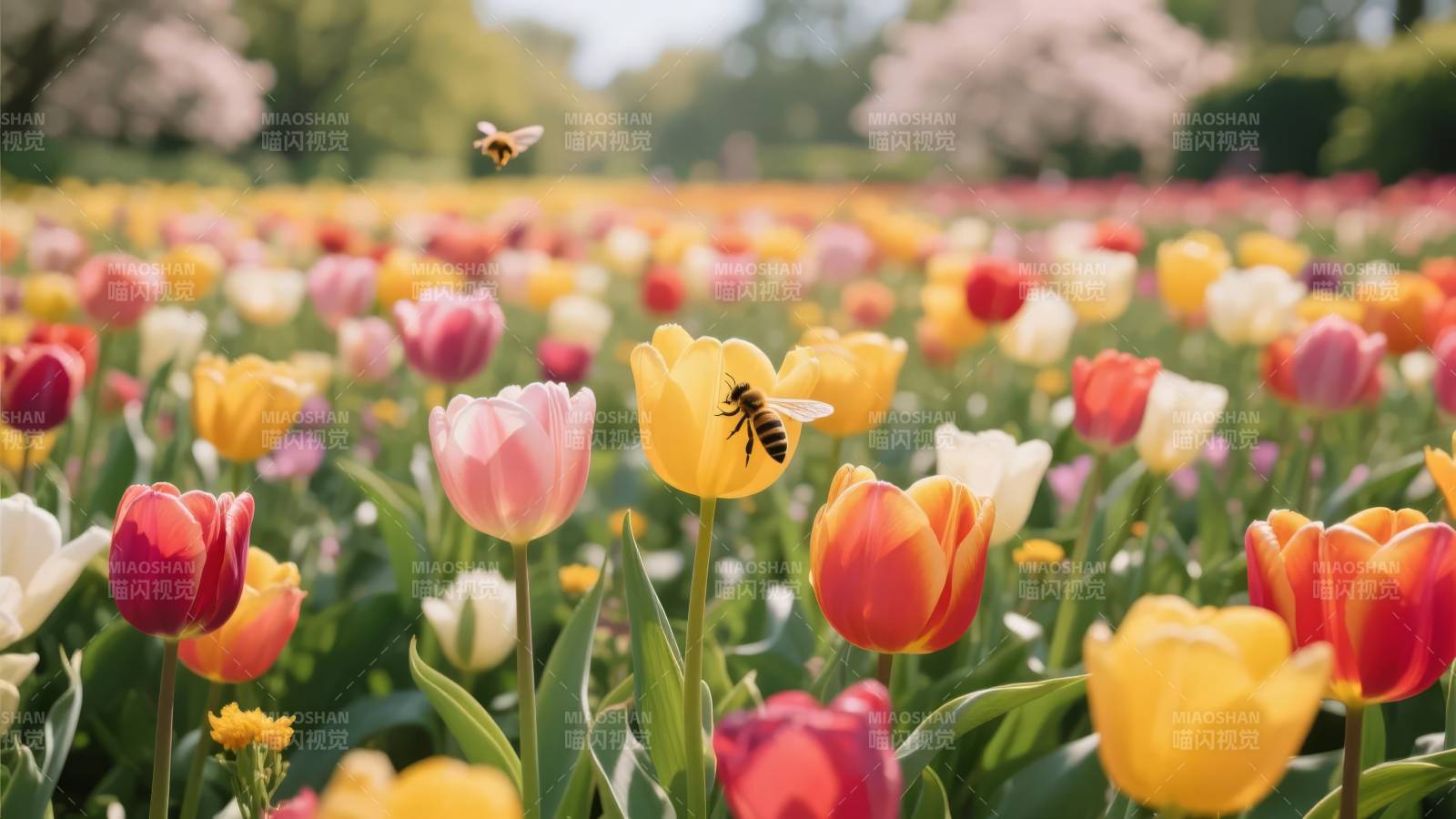 蜂舞花海春意浓图片