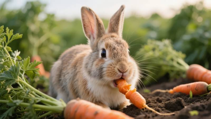 小兔啃胡萝卜图片