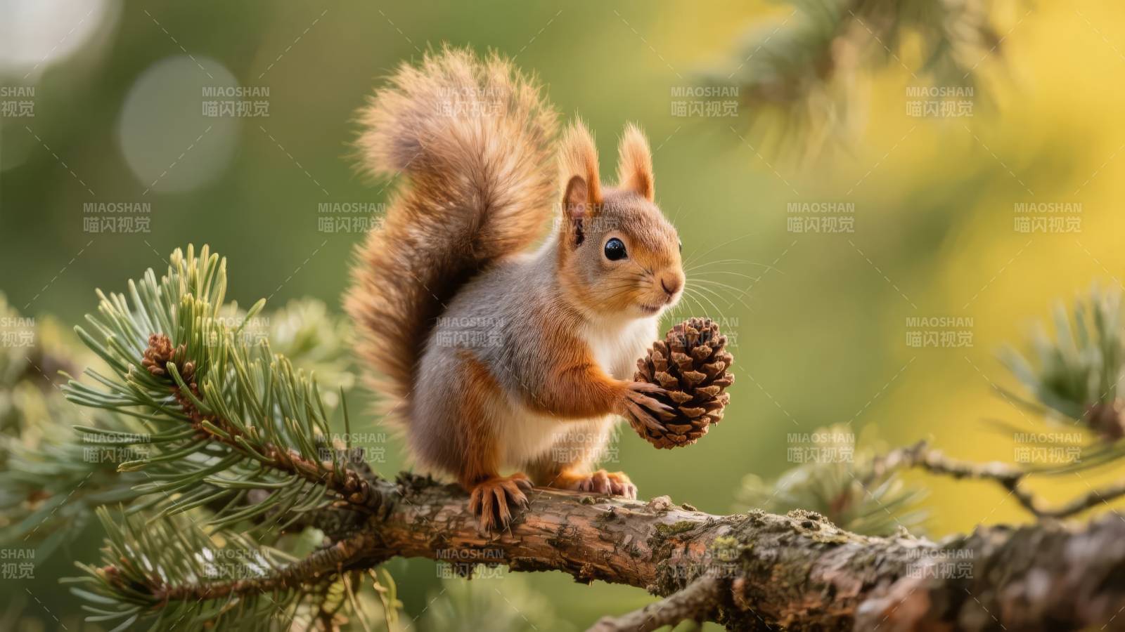 松鼠啃松果图片