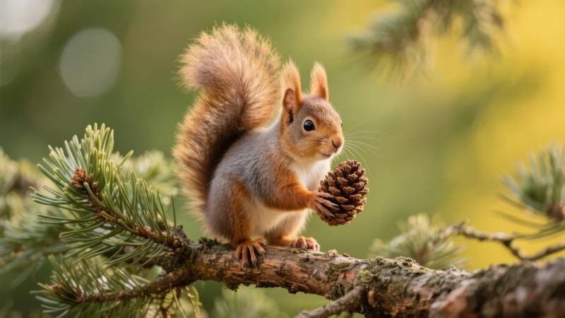 松鼠啃松果图片