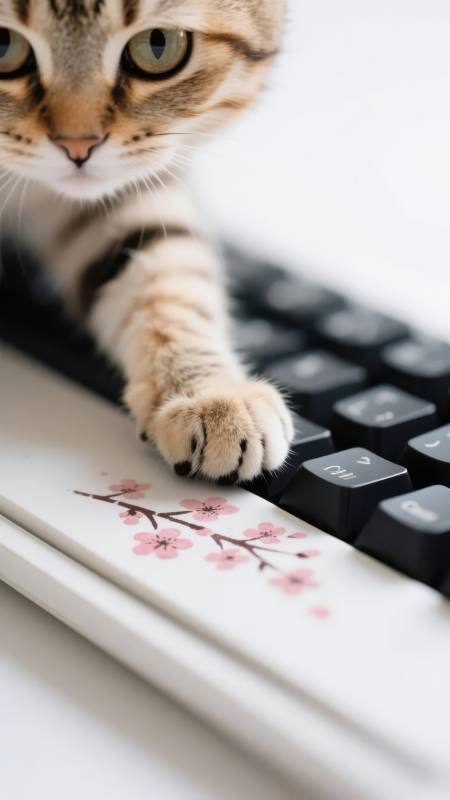 猫咪轻触樱花键图片