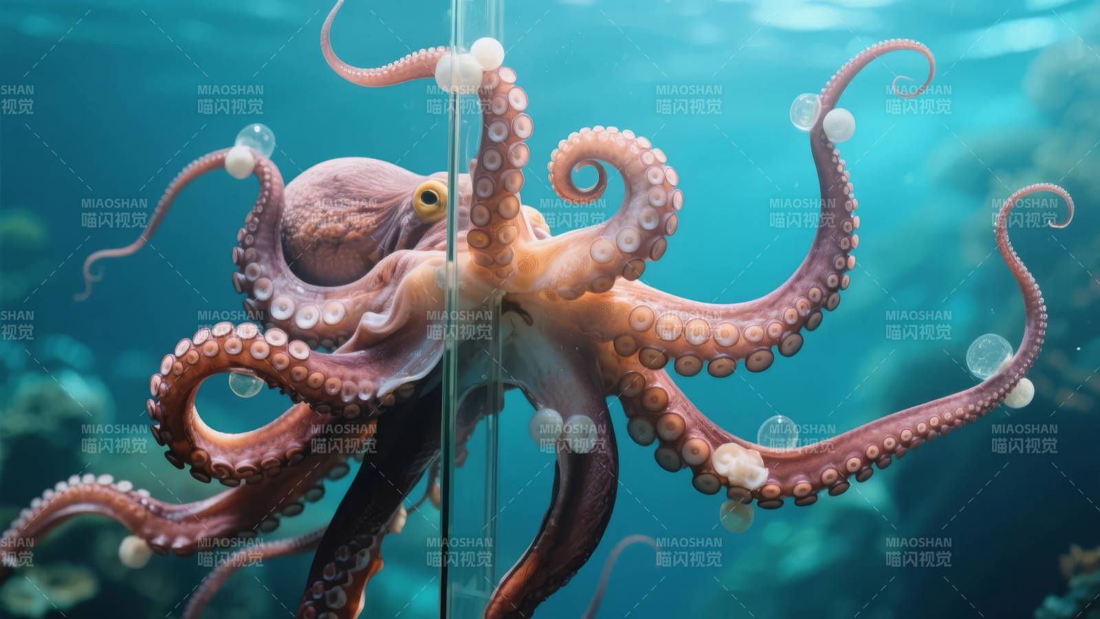 章鱼触须缠绕玻璃图片