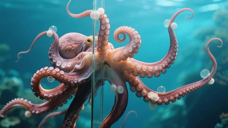 章鱼触须缠绕玻璃图片