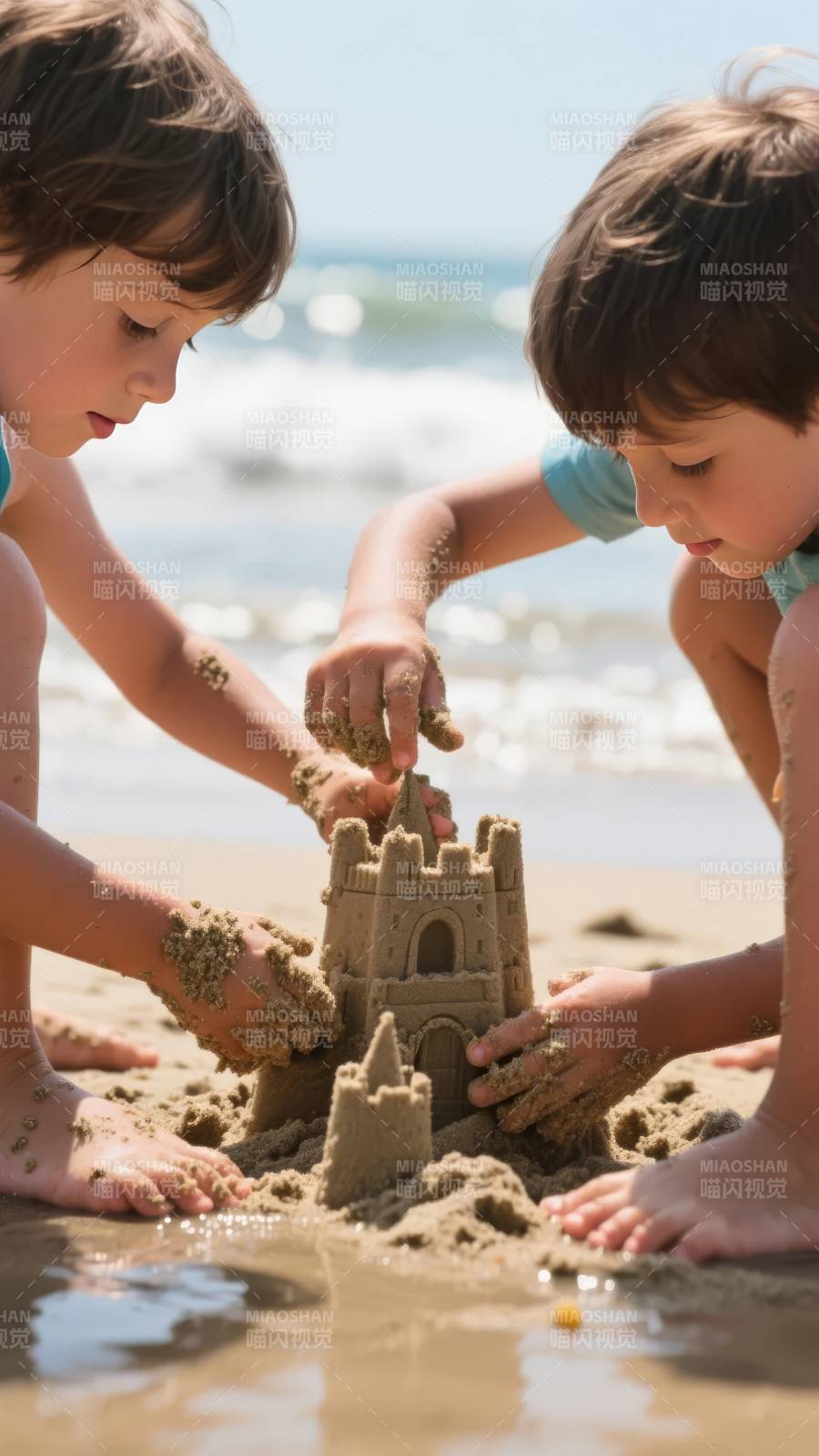 沙滩上的城堡建造图片