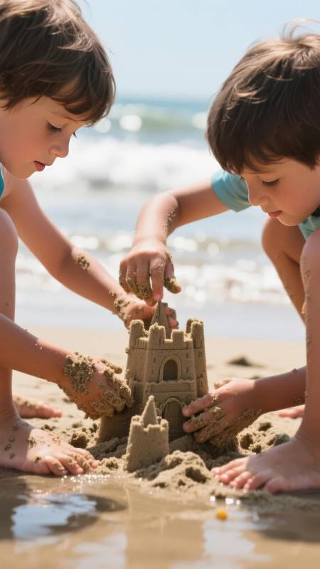 沙滩上的城堡建造图片