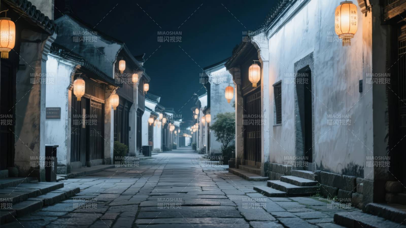 古巷夜灯图片