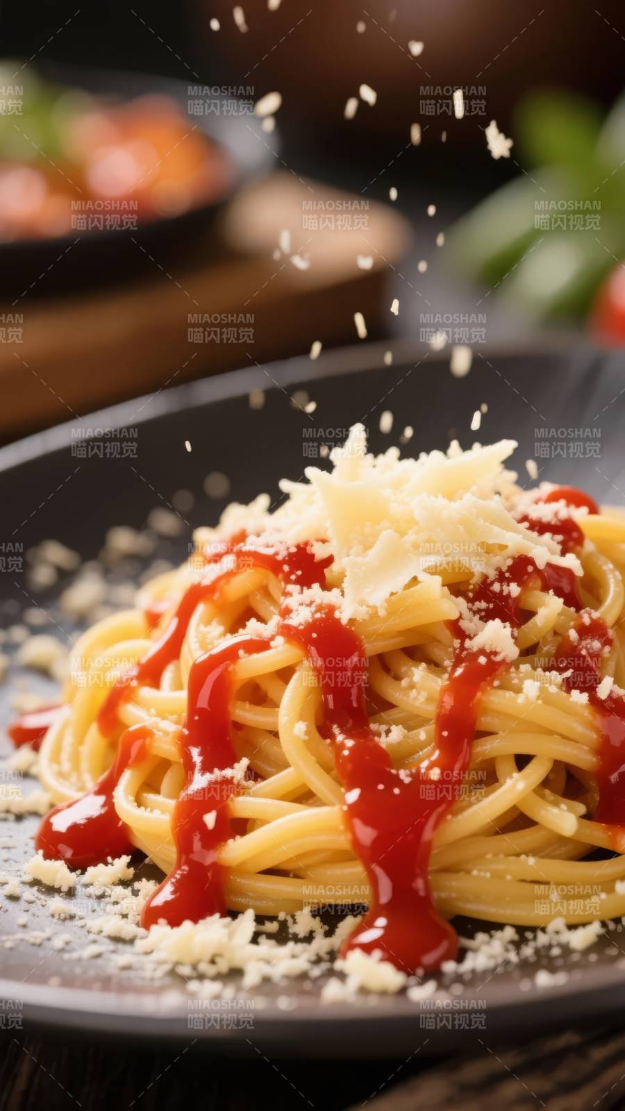 意面淋酱撒奶酪图片