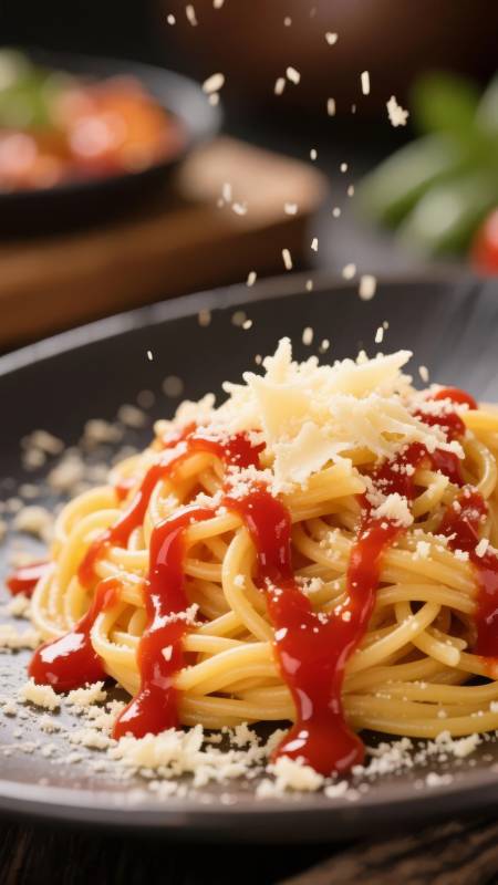 意面淋酱撒奶酪图片