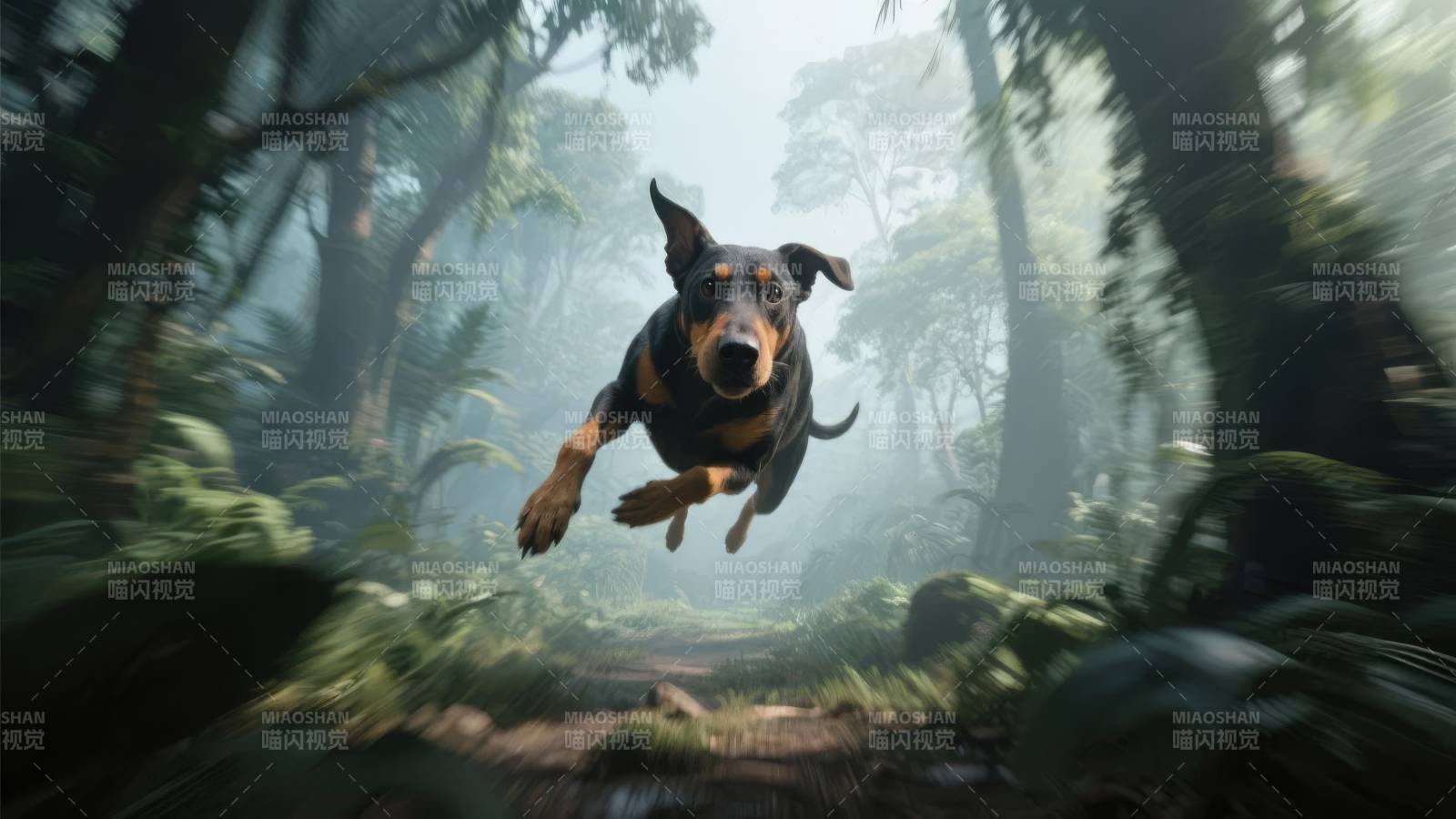 丛林飞奔的狗狗图片