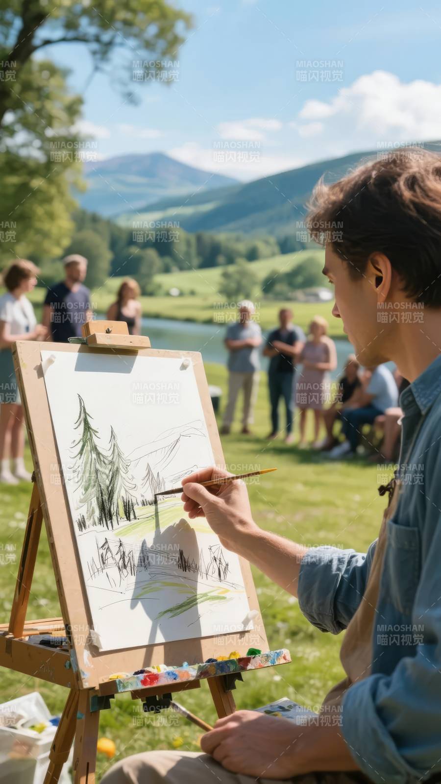户外写生 山景入画图片