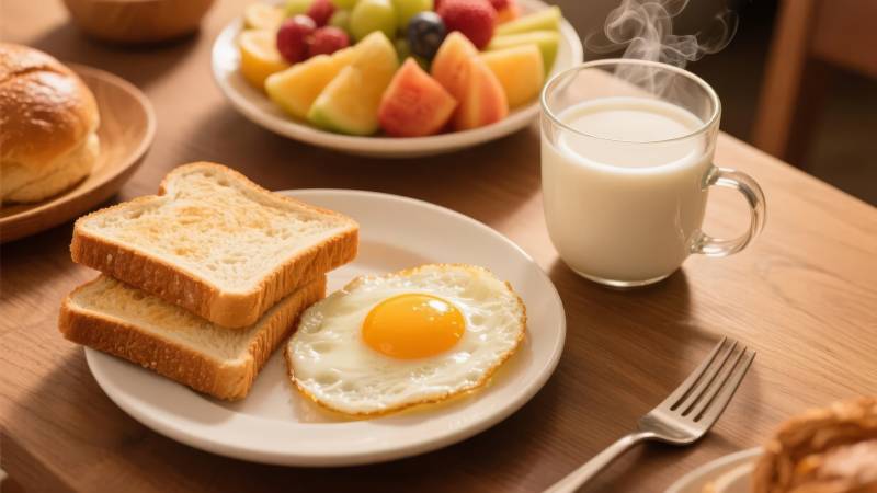 早餐 吐司煎蛋与牛奶图片