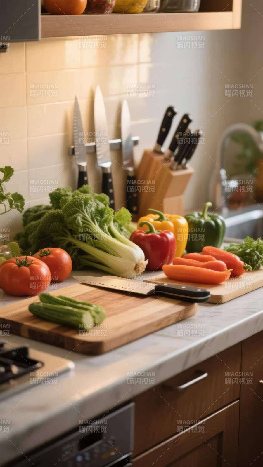 新鲜蔬菜备菜中图片