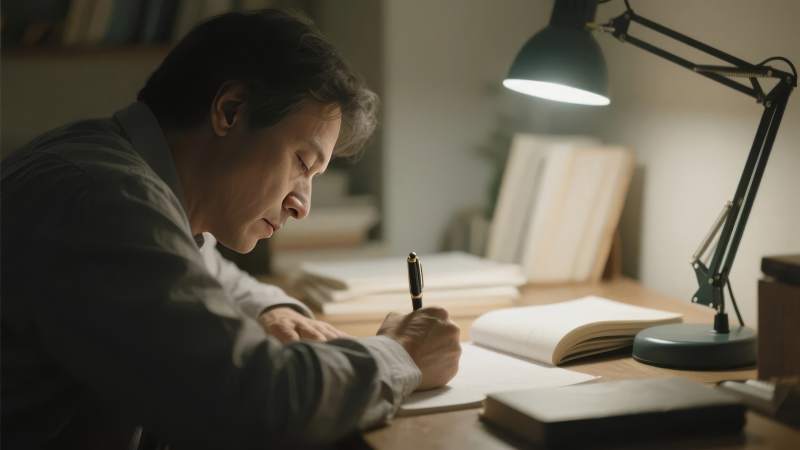 深夜伏案写作图片