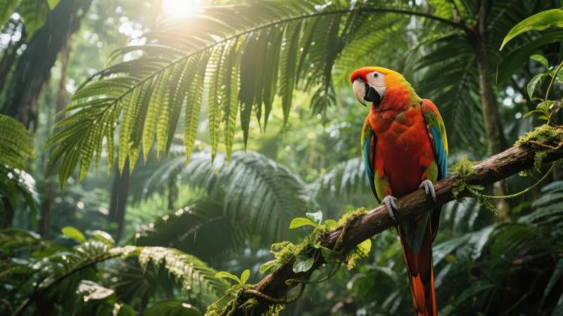 热带鹦鹉栖息枝头图片