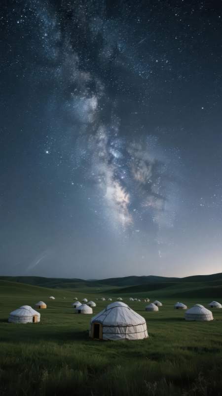 草原星夜蒙古包图片