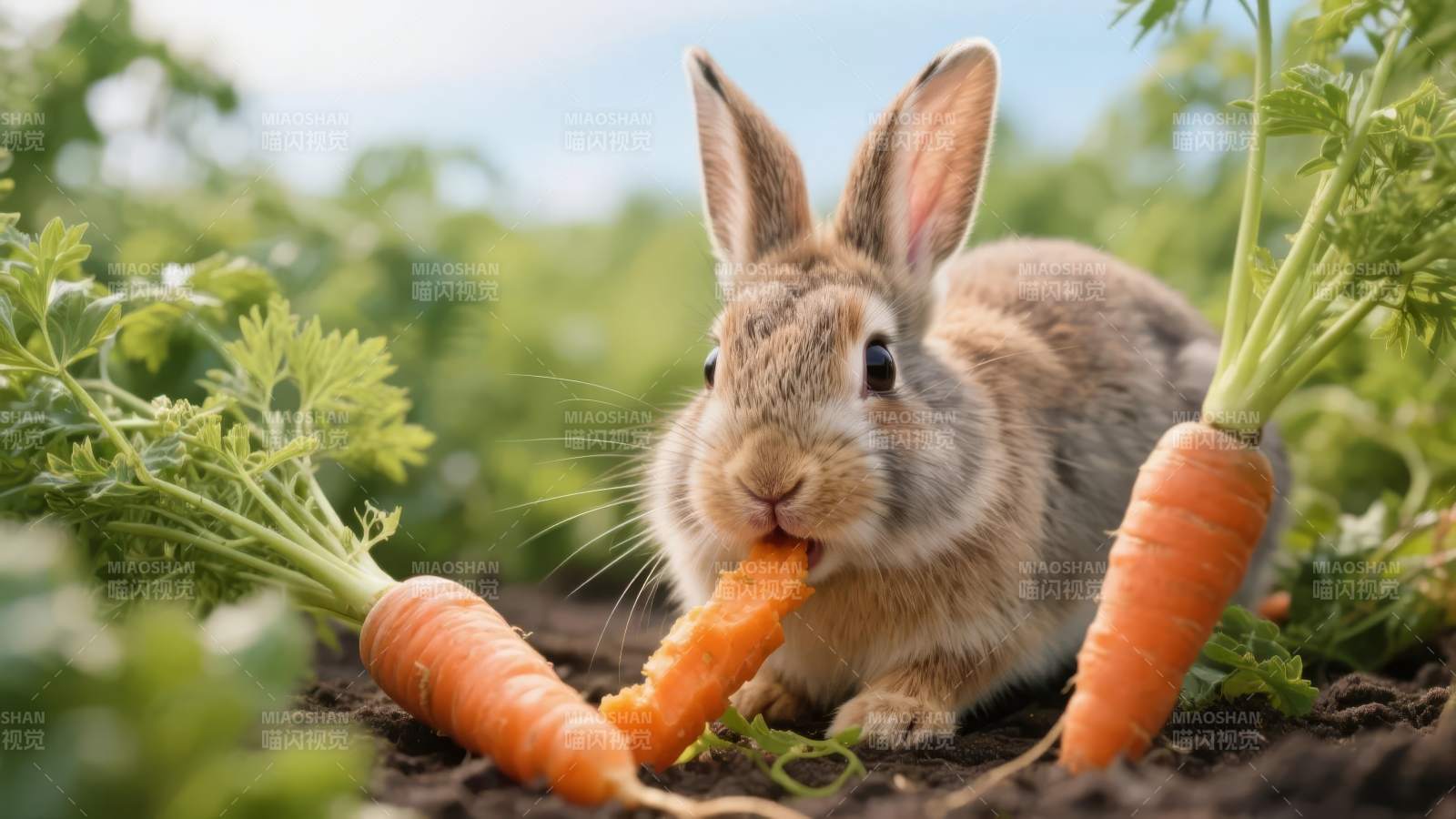 小兔啃胡萝卜图片