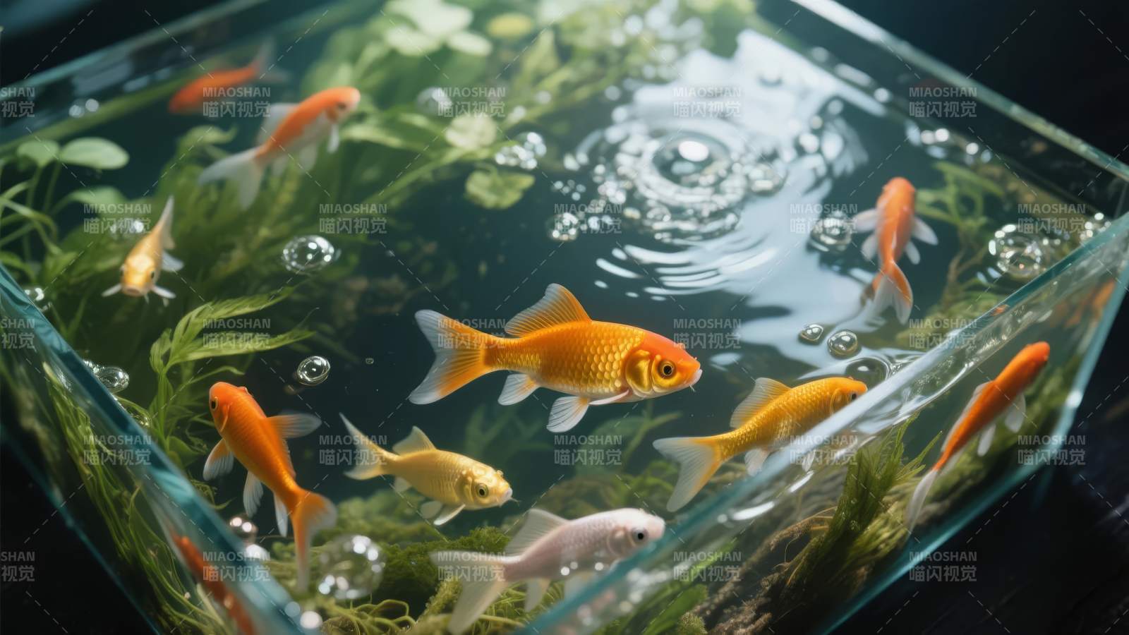 金鱼悠游水草间图片