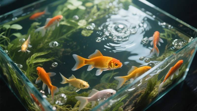 金鱼悠游水草间图片