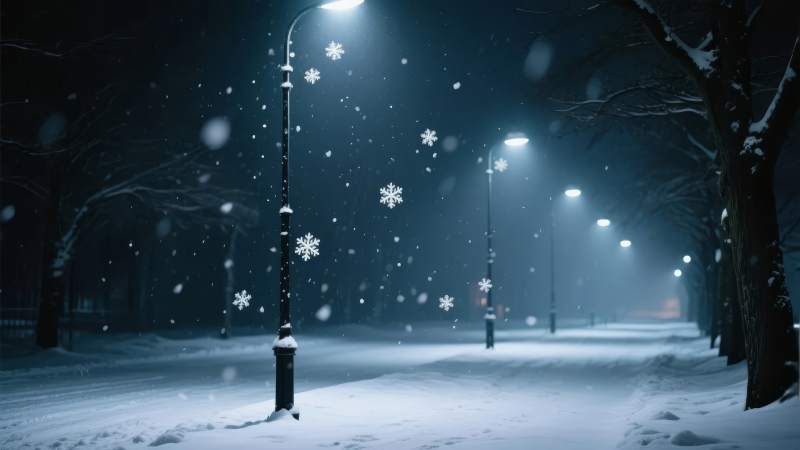 雪夜街灯图片