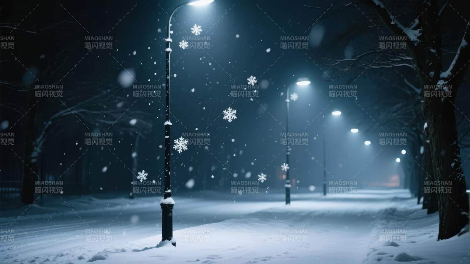 雪夜街灯图片