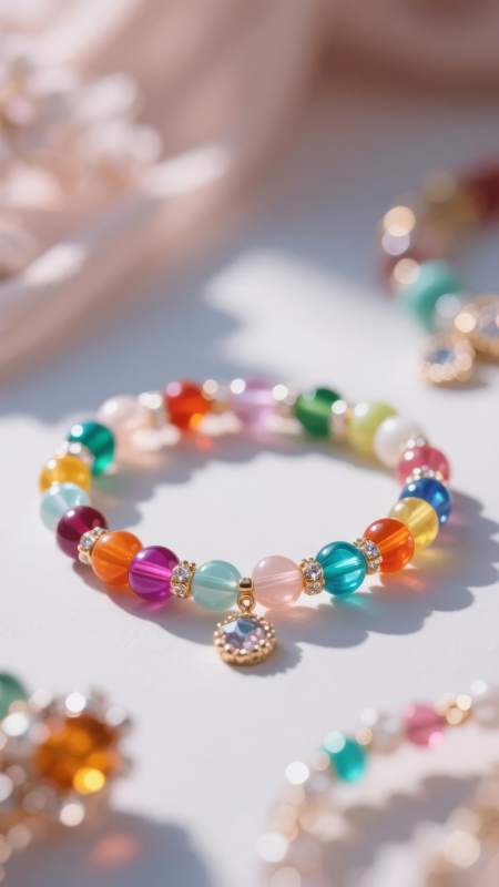 彩虹珠串手链图片