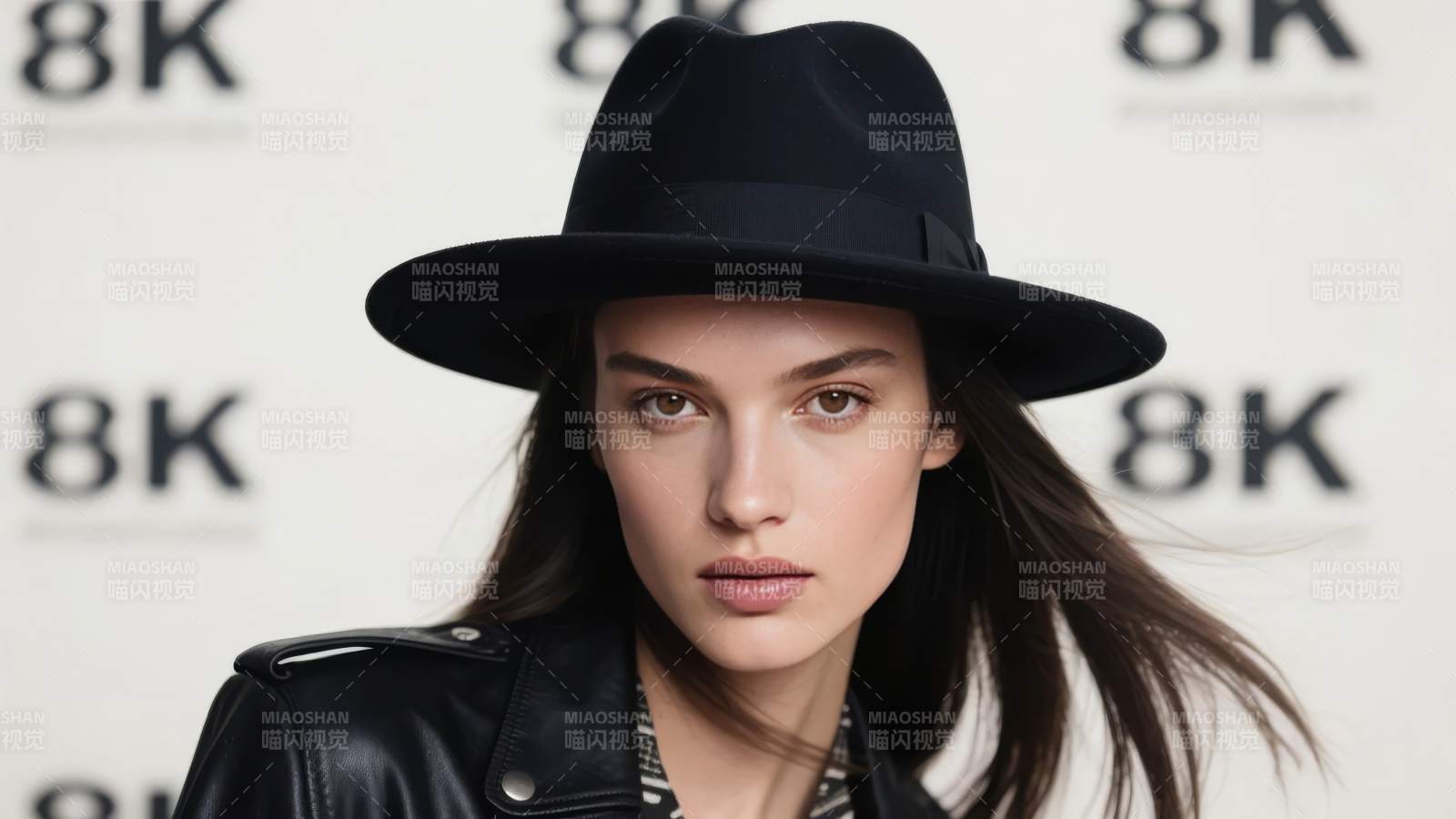 时尚女模戴黑帽图片