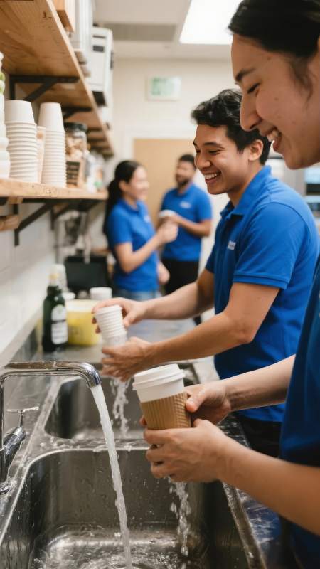 员工清洗咖啡杯图片