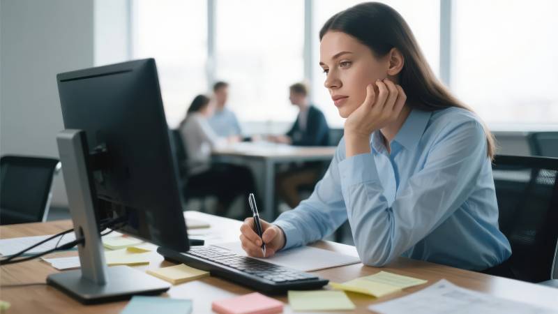 专注工作的职场女性图片