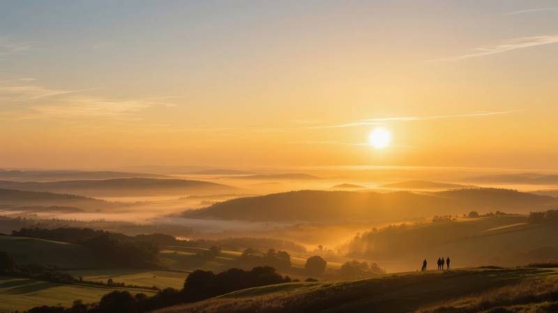 晨曦山野行图片