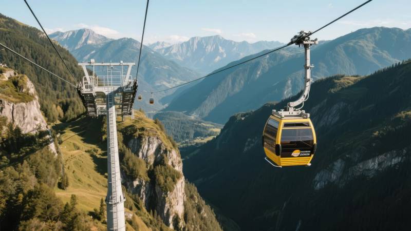 缆车穿行山间图片