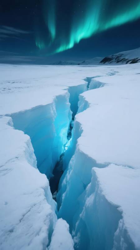 极光下的冰裂奇景图片