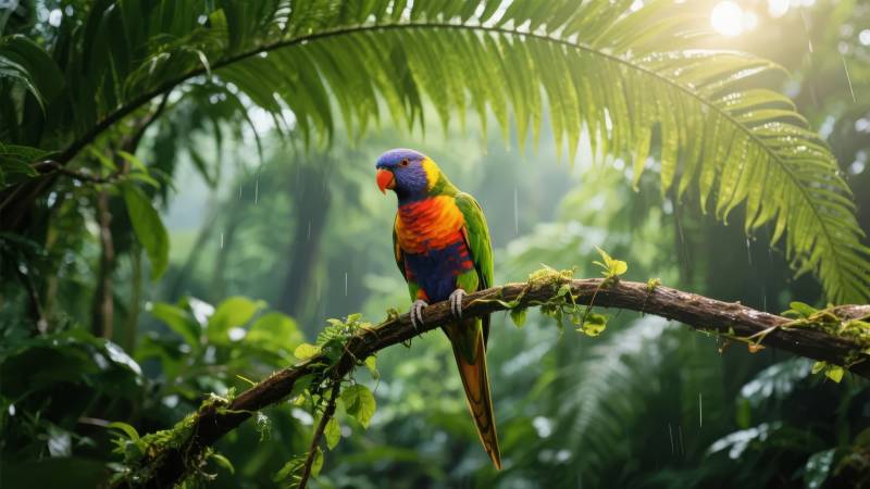 彩虹鹦鹉栖枝头图片