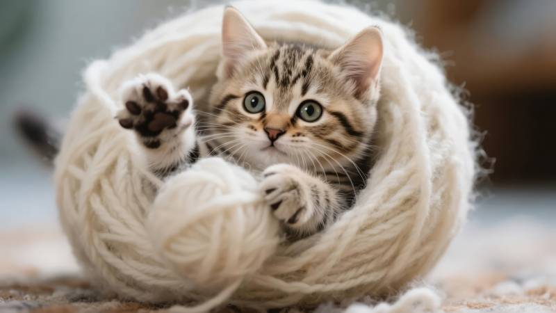 小猫缠线团图片