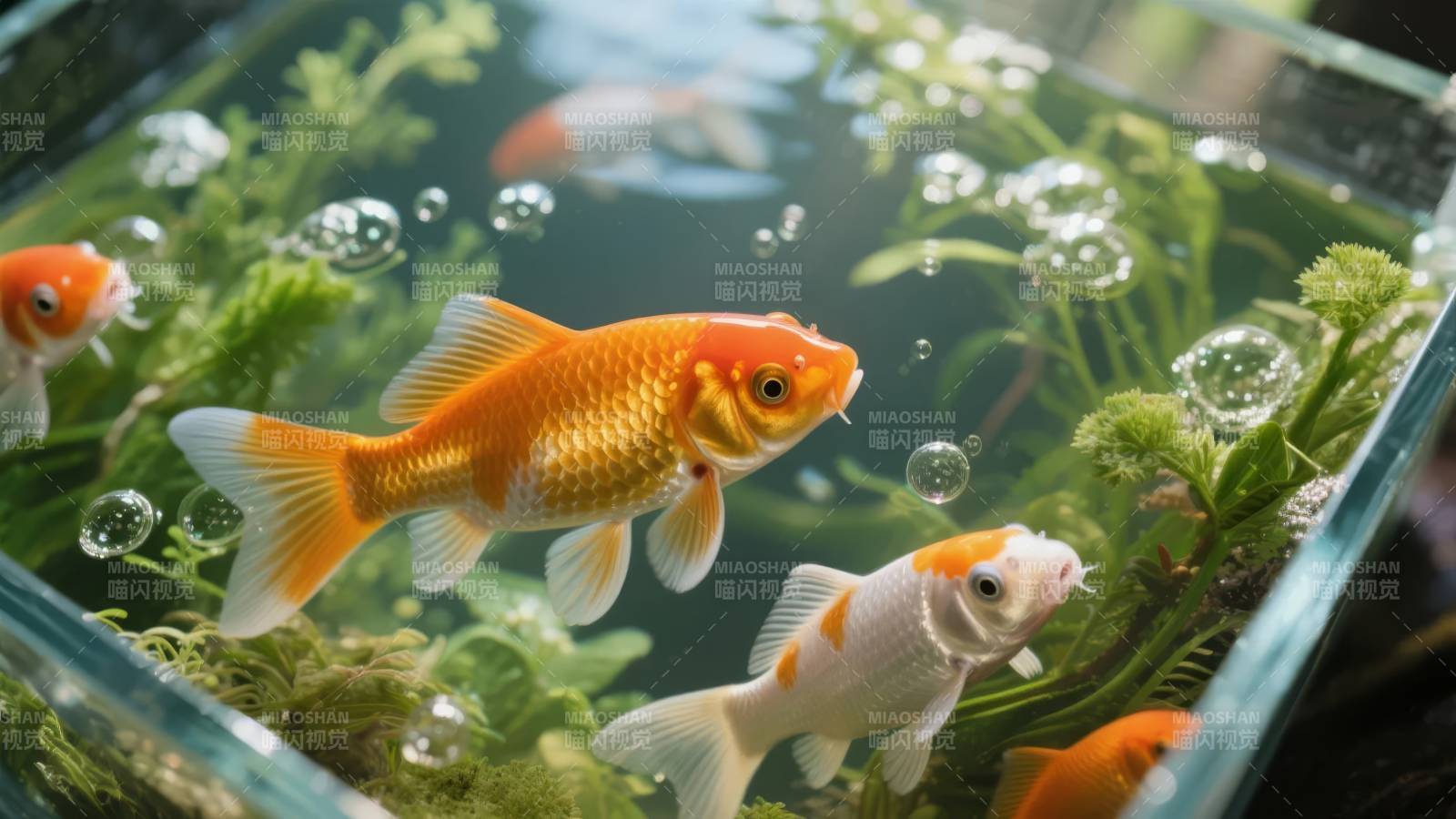 金鱼游动水草间图片