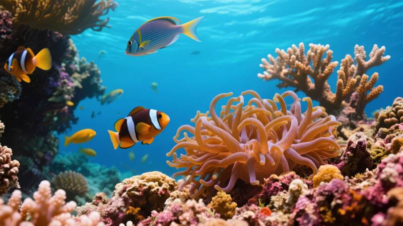 珊瑚礁鱼群游弋图片