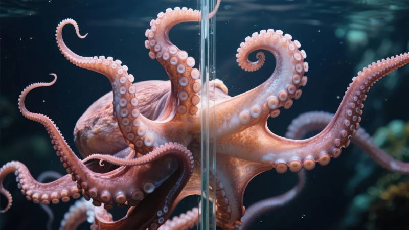 章鱼触须缠绕玻璃图片