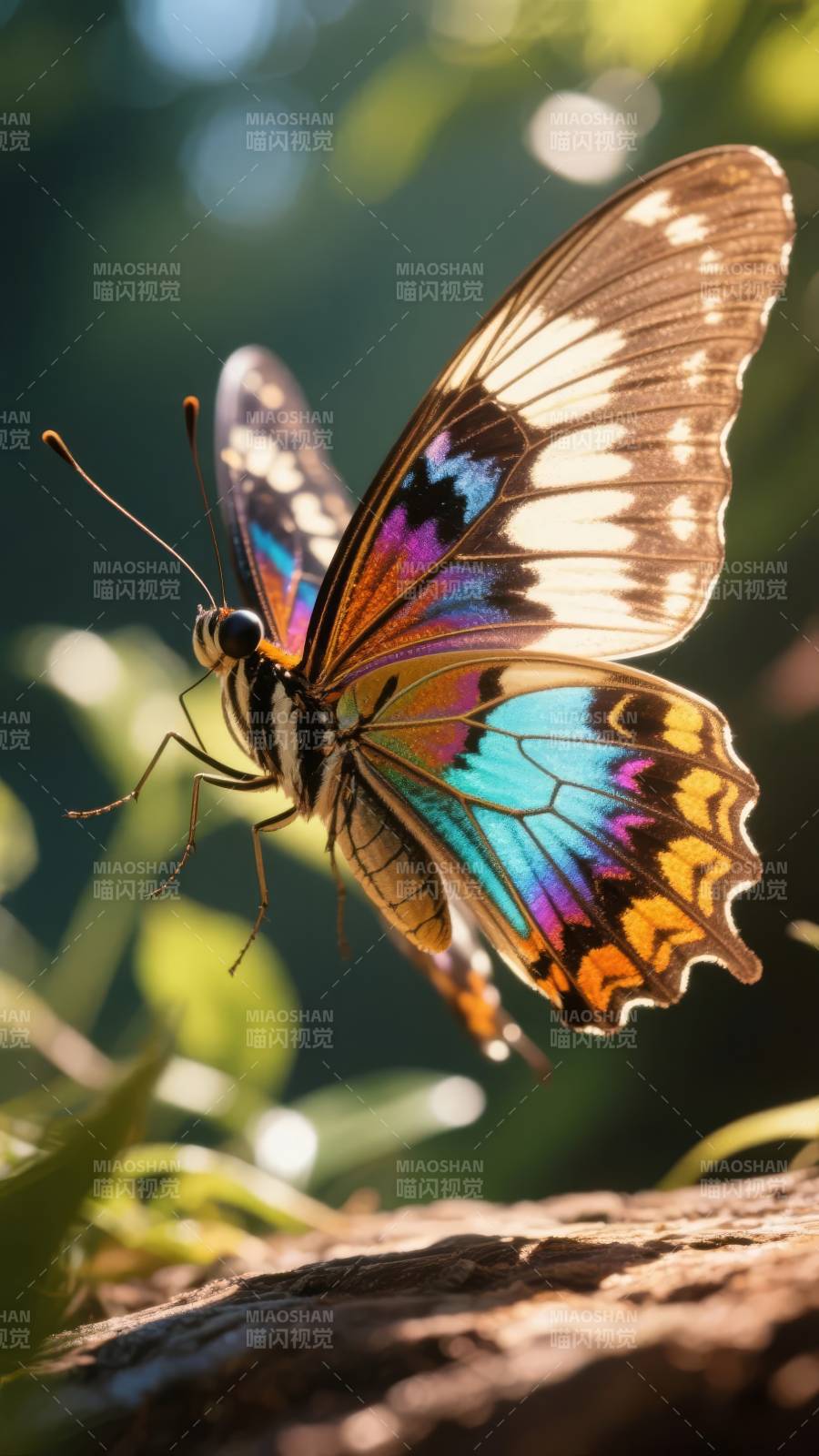 彩蝶栖木图片