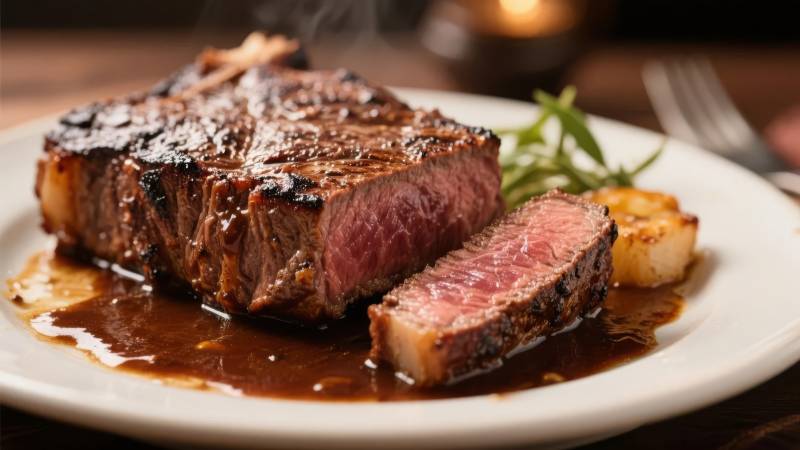 香煎牛排配酱汁图片