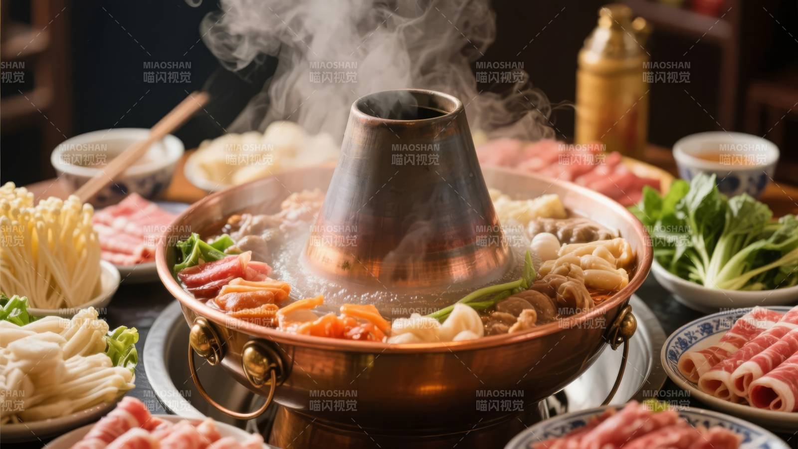 热气腾腾的火锅宴图片