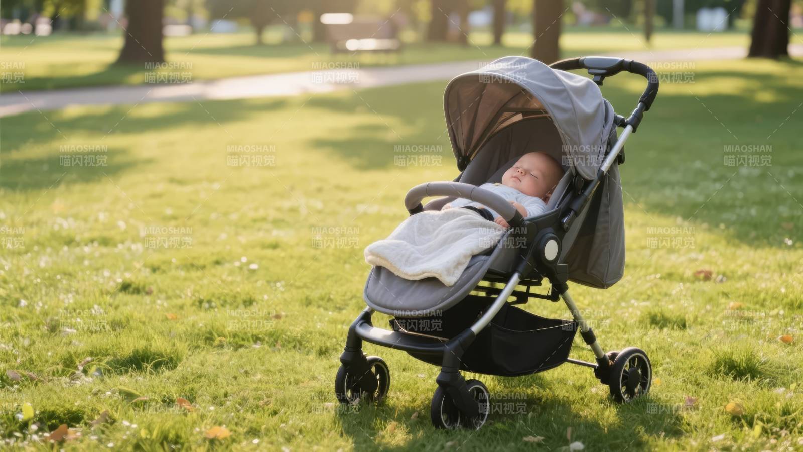 婴儿推车公园休憩图片