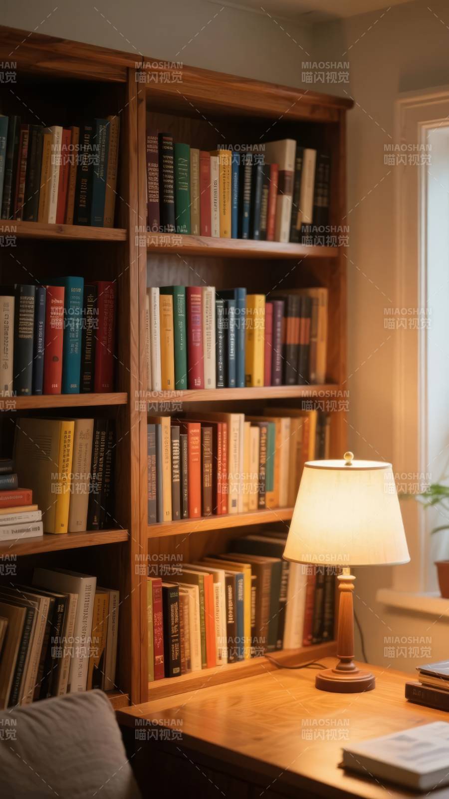书架旁的温馨阅读角图片