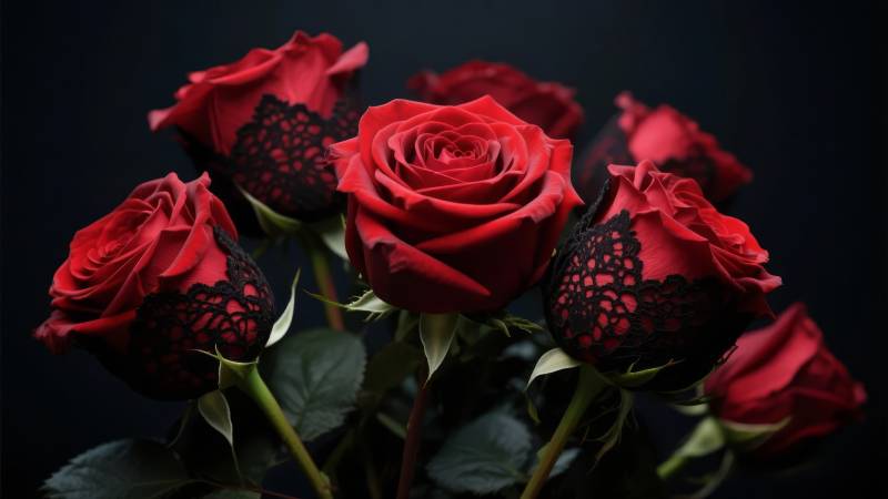 红玫瑰与黑蕾丝图片
